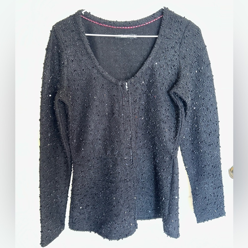 Max Jeans Women’s Stretchy, Black, Zip Sequin Top Sz S
